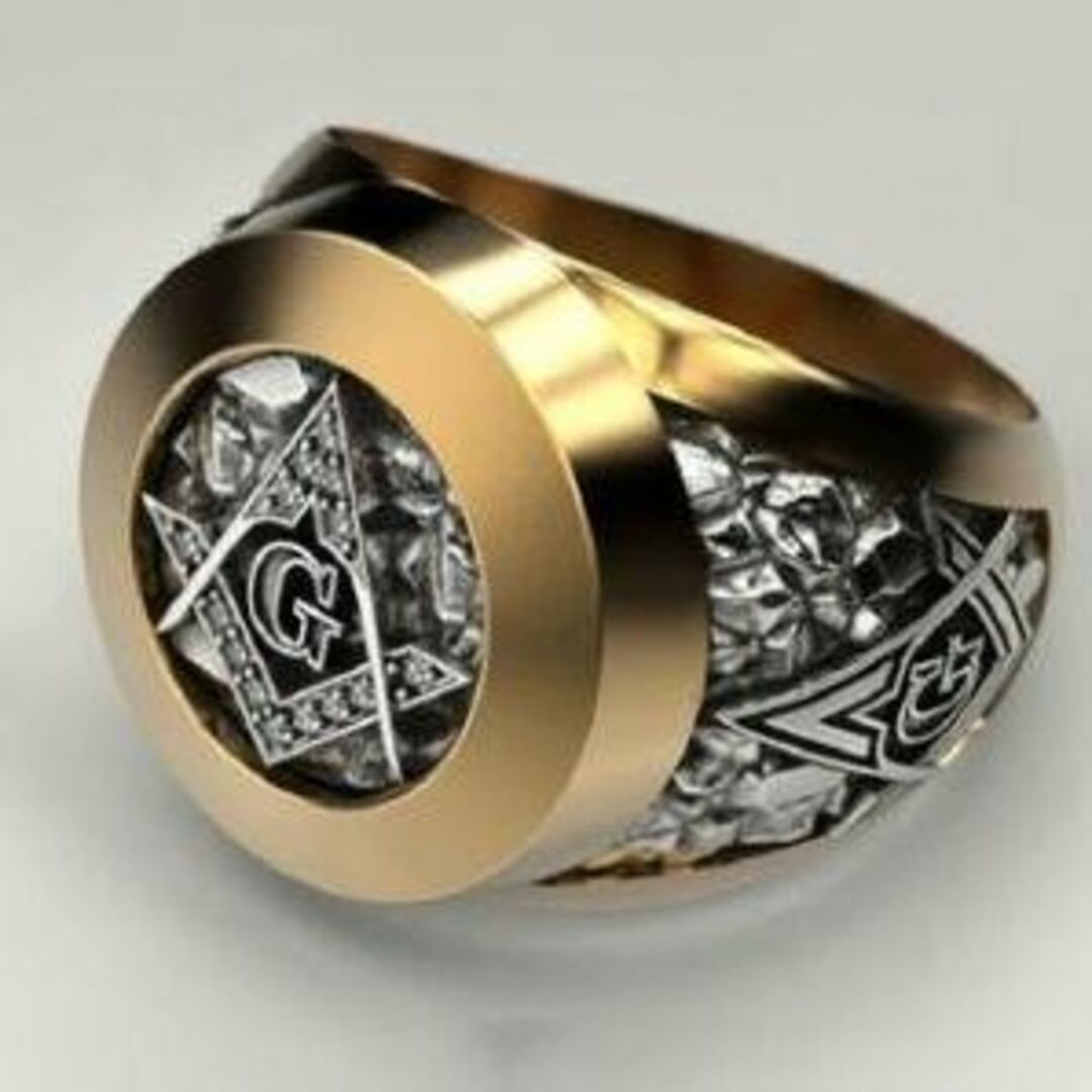 【R161】リング メンズ ゴールド アクセサリー フリーメイソン 指輪 22号 メンズのアクセサリー(リング(指輪))の商品写真
