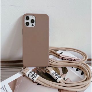 iPhoneケース　iPhone11 ショルダー　紐付き　茶　ブラウン　ベージュ(iPhoneケース)