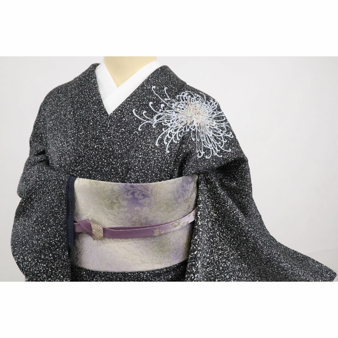 《訪問着■しっとり糸菊模様叩き染め◇白黒モノトーン■袷正絹着物◆HB12-20》 《訪問着■しっとり糸菊模様叩き染め◇白黒モノトーン■袷正絹着物◆HB12-20》