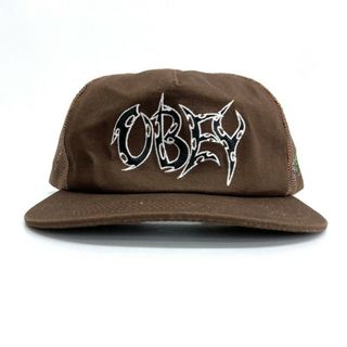 オベイ(OBEY)の★OBEY オベイ Thornz Twill Trucker Hat 刺繡 メッシュキャップ ブラウン(キャップ)