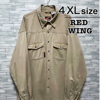 レッドウィング(REDWING)のRED WING　ワークシャツ　ジャケット　ベージュ　ロゴ　USA古着　90s(シャツ)