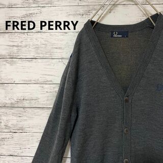 フレッドペリー(FRED PERRY)のFRED PERRY カーディガン チェック 切替 ロゴ 刺繍 グレー(カーディガン)