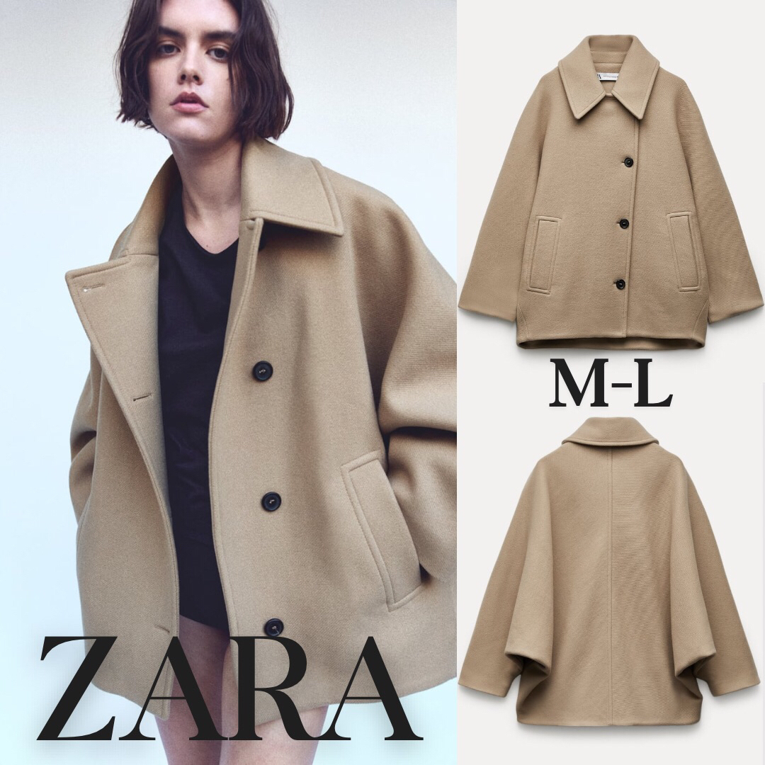 ZARA(ザラ)のZARA　ZW COLLECTION オーバーサイズ ショートコート　M-L レディースのジャケット/アウター(トレンチコート)の商品写真