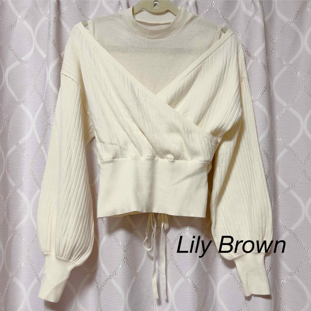 Lily Brown(リリーブラウン)のリリーブラウン カットレイヤードニットトップスアイボリー 白 ニット 韓国 レディースのトップス(ニット/セーター)の商品写真