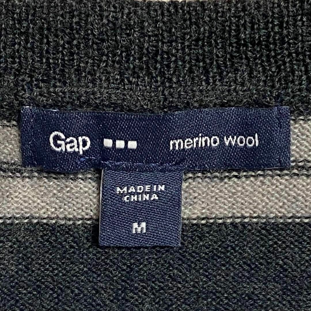 GAP(ギャップ)のst428 GAP 薄手ボーダーニット V字カット ウール100% グレー レディースのトップス(ニット/セーター)の商品写真