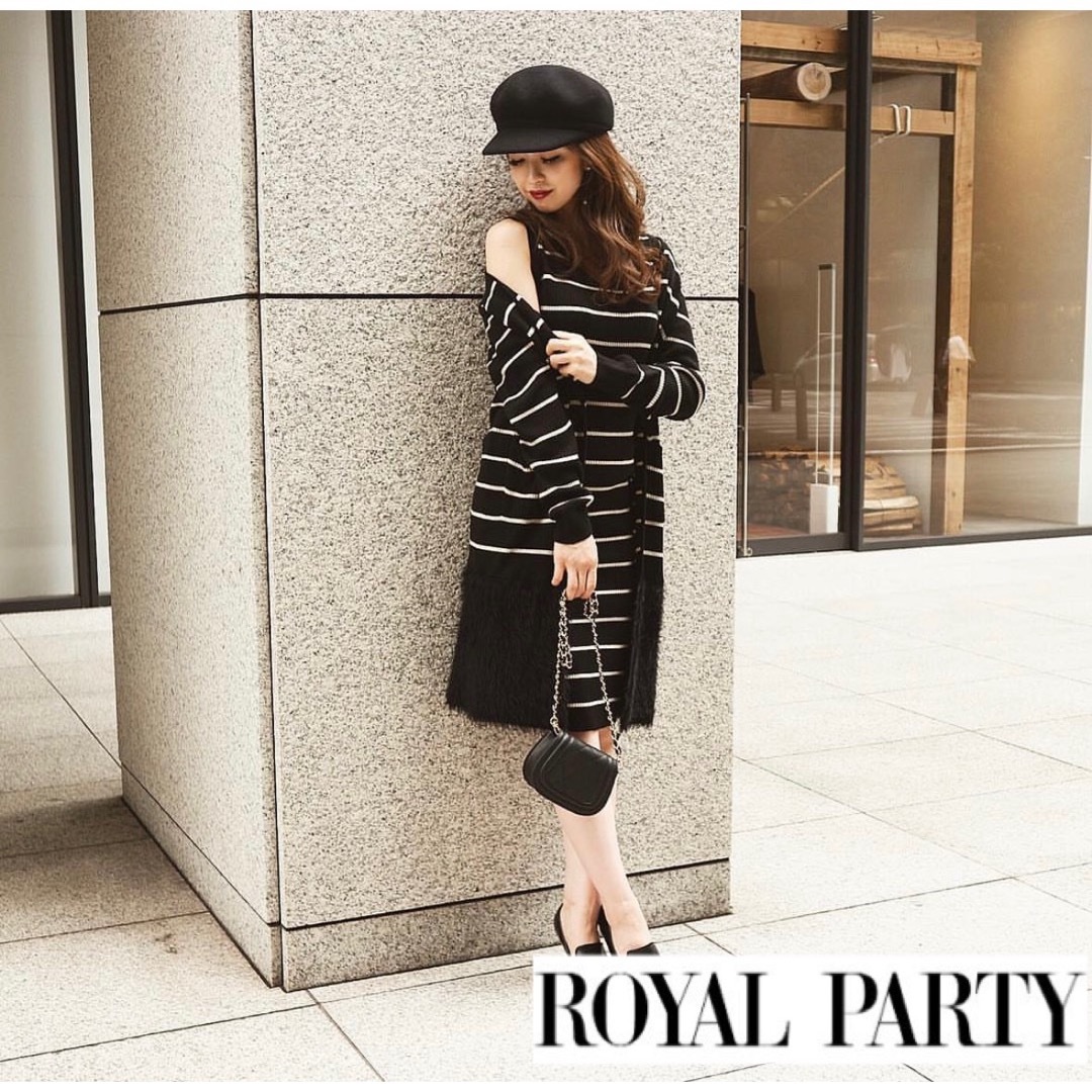 ROYAL PARTY(ロイヤルパーティー)のロイヤルパーティー　ハートネックワンピース×裾シャギーロングカーディガン レディースのワンピース(ひざ丈ワンピース)の商品写真