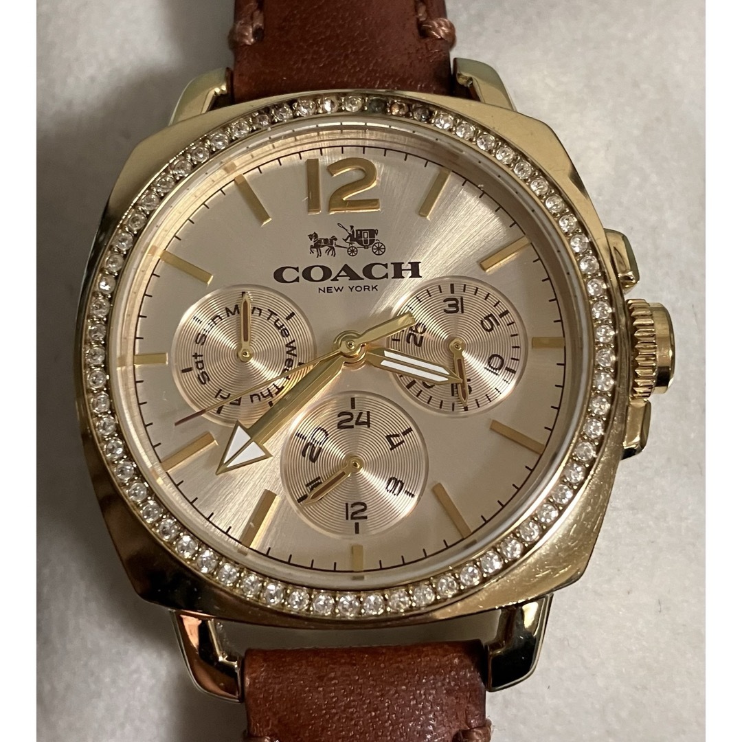 仕様ムーブメントクォーツCOACH コーチ 腕時計 ラインストーン ゴールド シグネチャー 稼働中