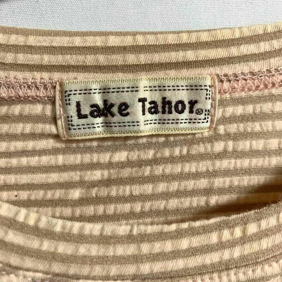 Lake tahor️ Tシャツ Lサイズ相当 七分 ボーダー ピンク 茶色 レディースのトップス(Tシャツ(長袖/七分))の商品写真