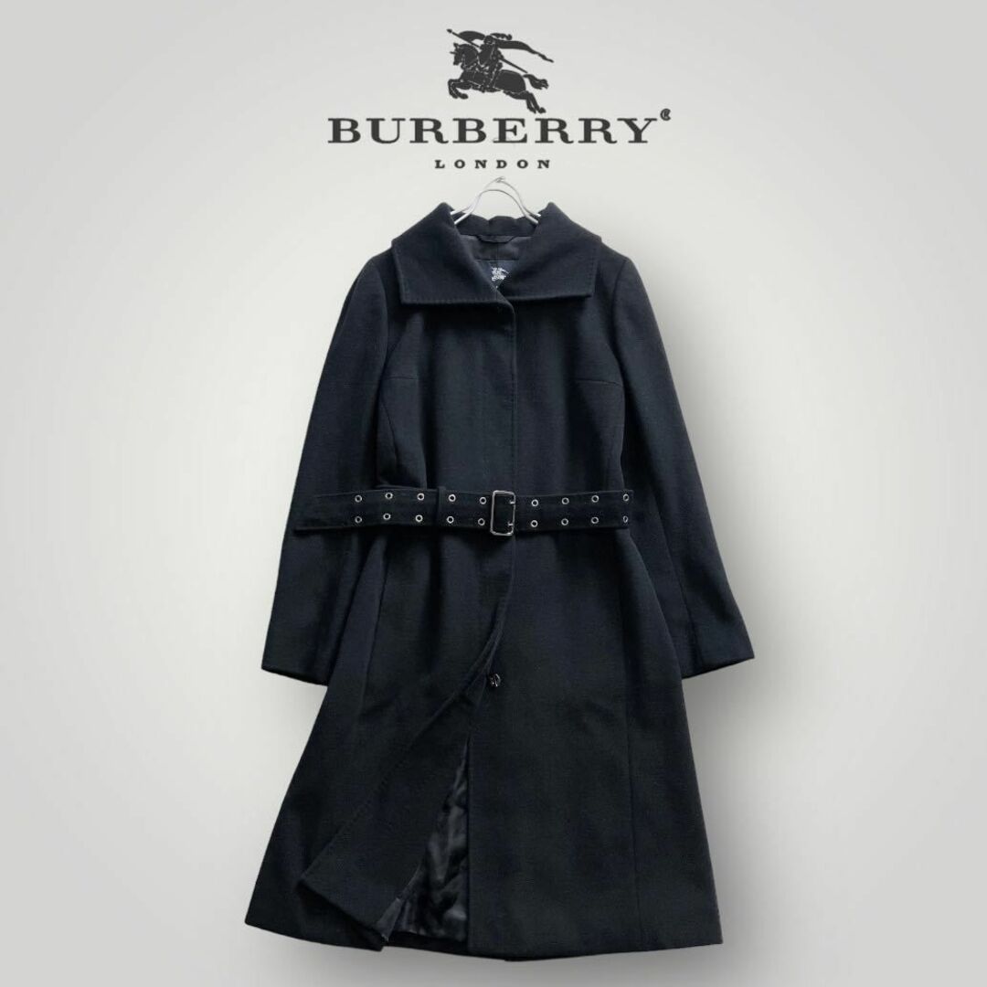 BURBERRY(バーバリー)の［美品 上質]バーバリー ロンドン アンゴラ混 ロングコート ベルト付き40 黒 レディースのジャケット/アウター(ロングコート)の商品写真