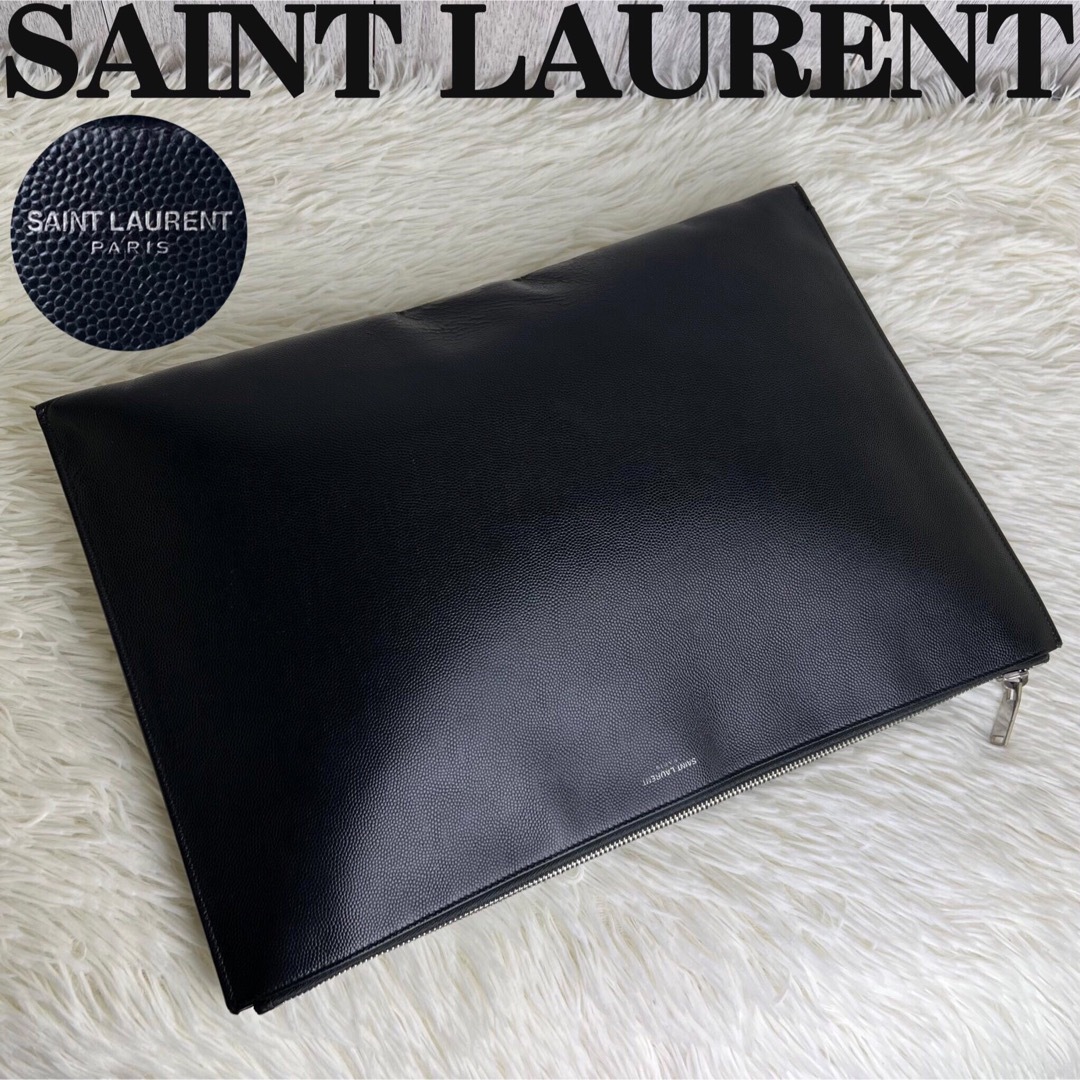 Saint Laurent(サンローラン)の人気♡A4可♡キャビアスキン♡サンローラン  レザー クラッチバッグ メンズのバッグ(セカンドバッグ/クラッチバッグ)の商品写真