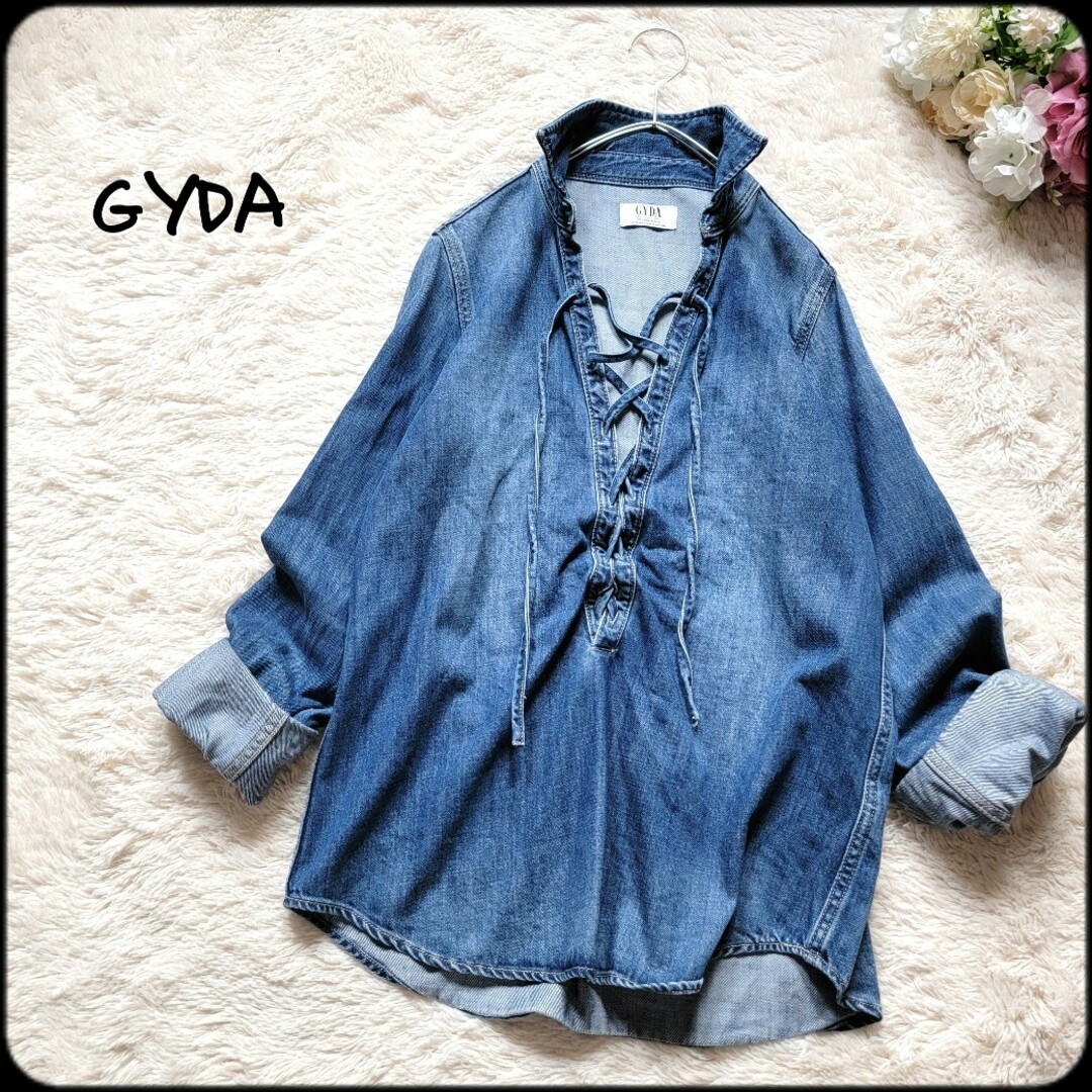 GYDA(ジェイダ)のGYDA/ジェイダ●編み上げリボン♪レースアップデニムルーズシルエット長袖シャツ レディースのトップス(シャツ/ブラウス(長袖/七分))の商品写真