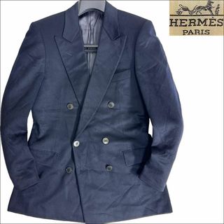 エルメス(Hermes)のJ6406 美品 エルメス 80'sカシミヤダブルテーラードジャケット 紺 46(テーラードジャケット)