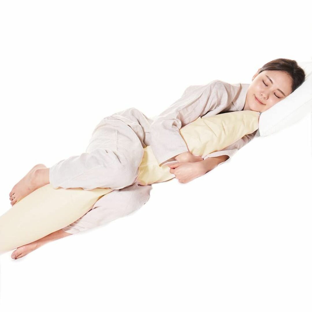 【色: イエロー（専用カバー付き）】LOFTY 抱き枕 妊婦 洗えるカバー付 マ35×140cm側地