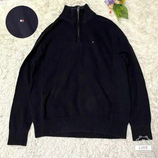 トミーヒルフィガー(TOMMY HILFIGER)のトミーヒルフィガー スウェット トレーナー ハーフジップ 刺繍ロゴ 黒 M(スウェット)