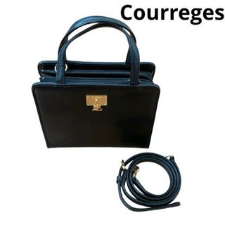 お値下げ可❗️希少　courreges レザーショルダーバッグ　2way ネイビー