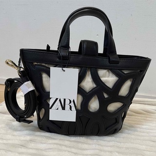 ザラ(ZARA)のZARA カットワークミニトートバッグ　ショルダー　2way ブラック(トートバッグ)