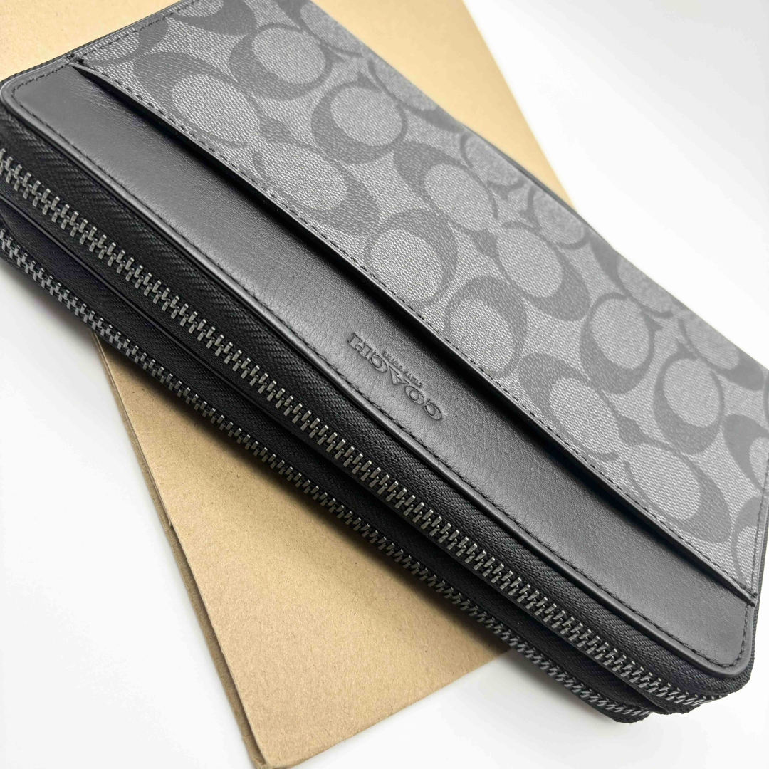 【COACH☆新品】大人気!ダブルジップ!トラベル!シグネチャー!チャコール! 【COACH☆新品】大人気!ダブルジップ!トラベル!シグネチャー!チャコール!