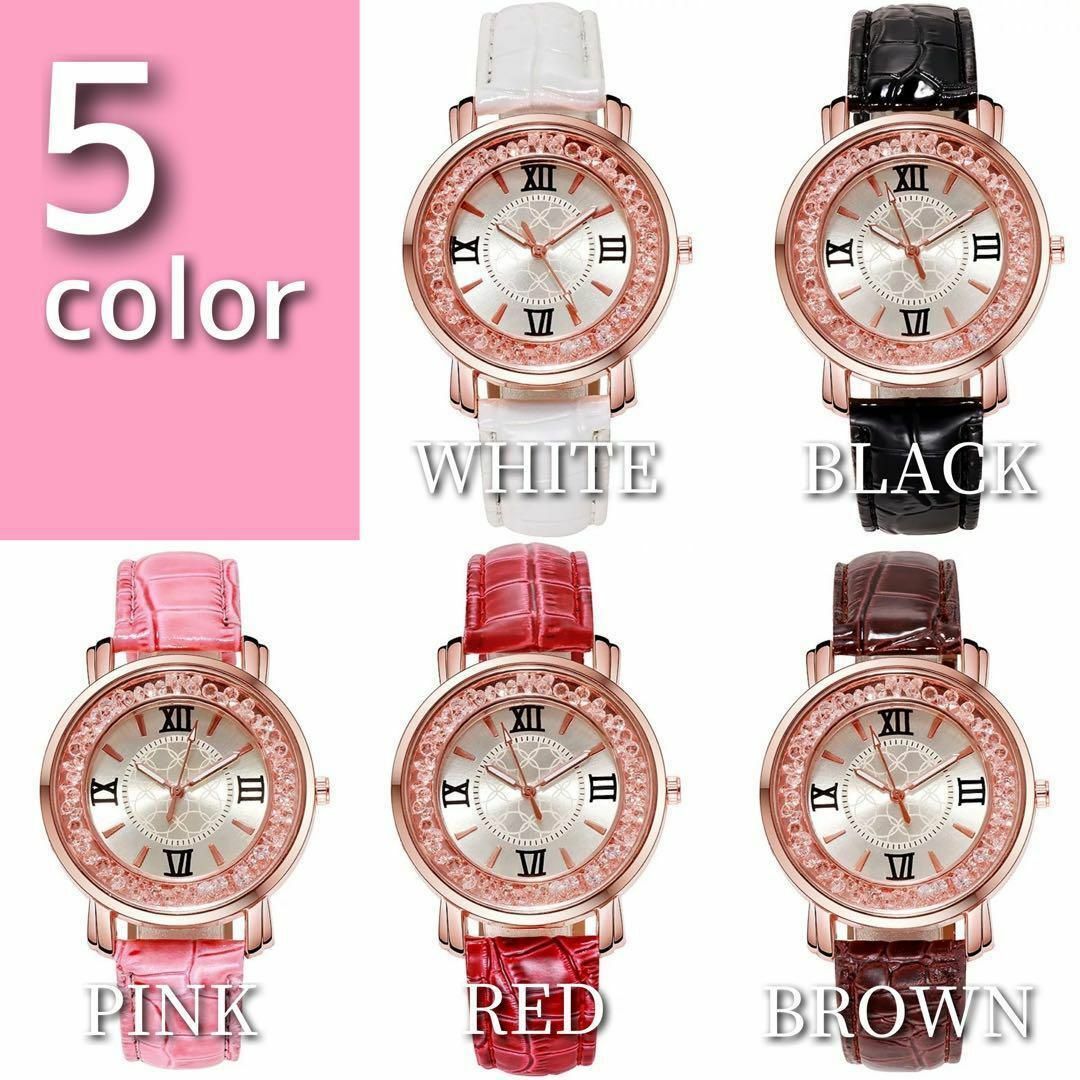 新品 レディース腕時計  ローマ数字　丸い　スワロフスキー　キラキラ［ピンク］ レディースのファッション小物(腕時計)の商品写真