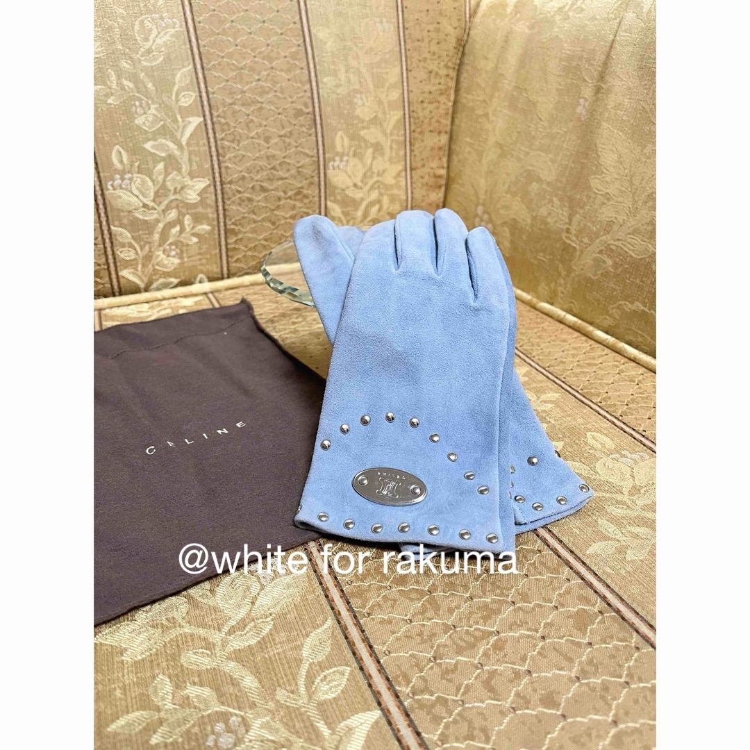 celine(セリーヌ)のCELINE 大人のパステルブルー 水色スエード手袋 シルク裏地の贅沢ライニング レディースのファッション小物(手袋)の商品写真