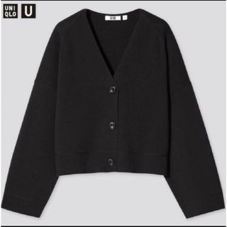 ユニクロ(UNIQLO)の【最終値下げ】ユニクロU ミラノリブ　カーディガン　ショート　黒　Lサイズ(カーディガン)