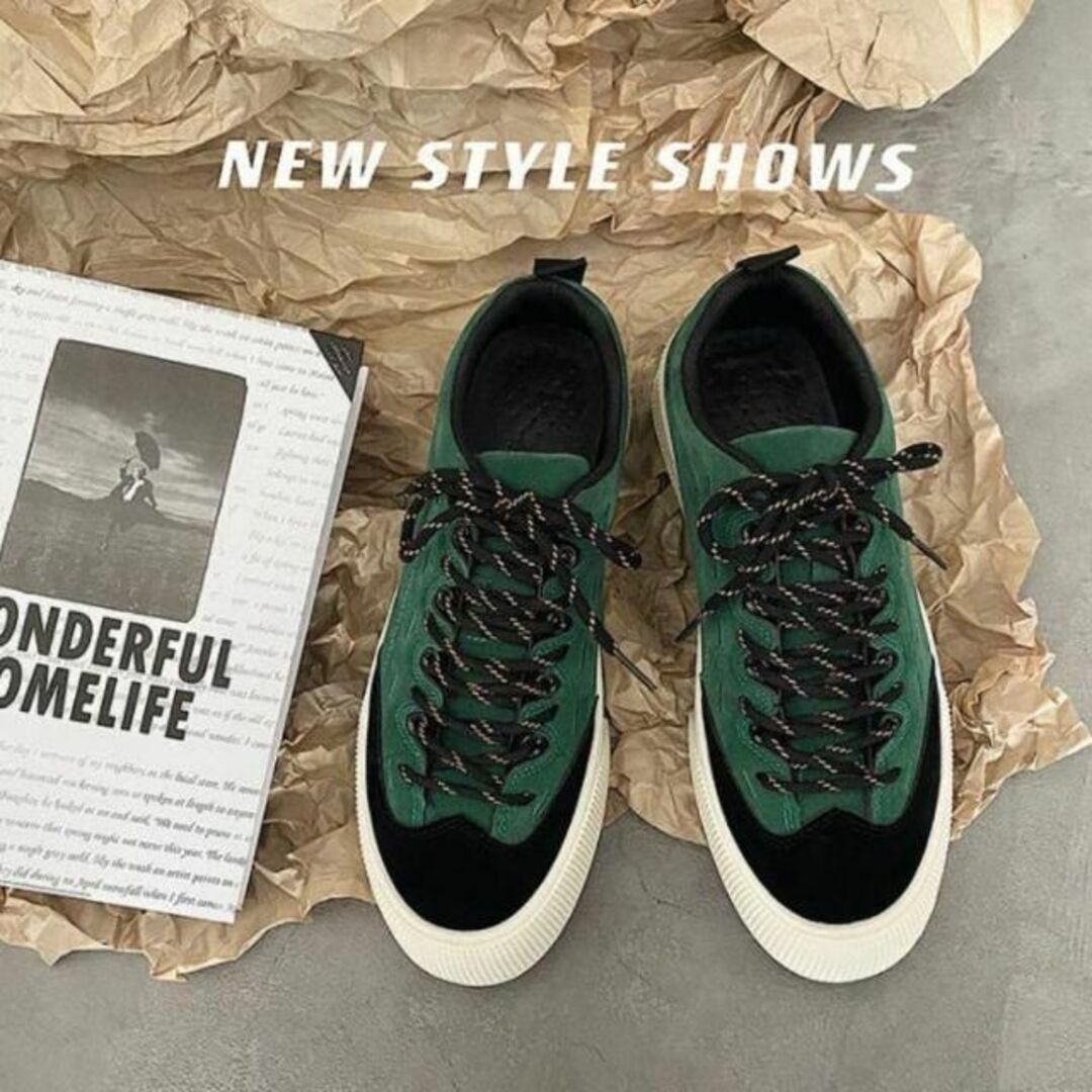 【在庫処分】24.5センチメンズスニーカーシューズグリーン厚底靴韓国ダッド メンズの靴/シューズ(スニーカー)の商品写真