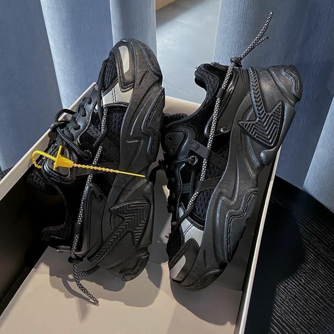 27.5cm9cm身長アップ厚底ダッドスニーカーシューズメンズ韓国ブラック脚長靴 メンズの靴/シューズ(スニーカー)の商品写真