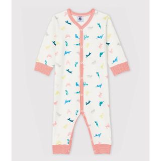 プチバトー(PETIT BATEAU)のプチバトー　プリント足なしロンパース　ネコモチーフ　キャット　ボーダー　新生児(ロンパース)