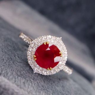 天然 ルビー ダイヤモンド リング 1.58ct k18 ¥(リング(指輪))