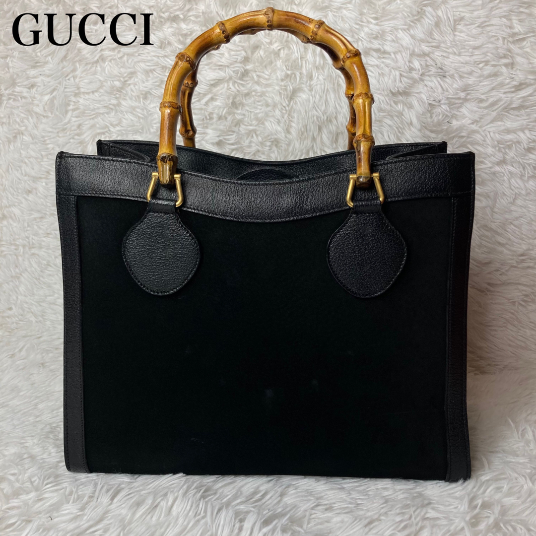 Gucci(グッチ)の美品　ベタ無し　グッチ　ハンドバッグ　ダイアナ　バンブー　レザー　スエード　黒 レディースのバッグ(ハンドバッグ)の商品写真