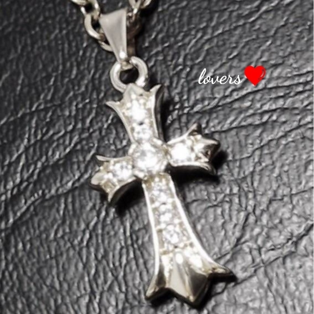 送料無料クロムシルバースーパーCZダイヤクロス十字架ネックレスクロムハーツ好きに レディースのアクセサリー(ネックレス)の商品写真