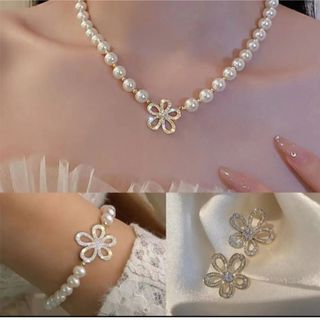 訳あり ジュエリー 3点セット ネックレス ブレスレット ピアス パール (ネックレス)