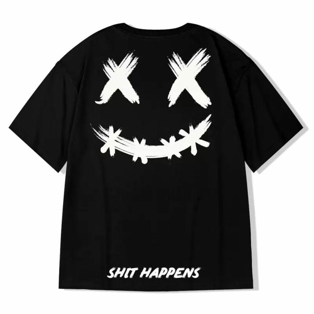 ビッグシルエット 背面 プリント 半袖 Tシャツ ストリート ブラック メンズのトップス(Tシャツ/カットソー(半袖/袖なし))の商品写真