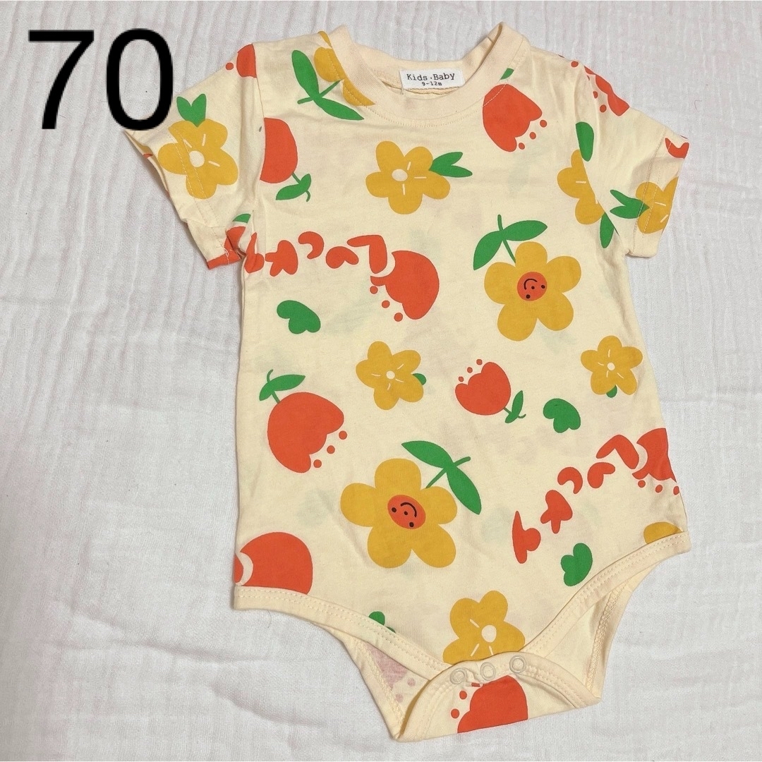 ベビー　半袖ロンパース　黄色　花柄　イエロー　9-12months キッズ/ベビー/マタニティのベビー服(~85cm)(ロンパース)の商品写真