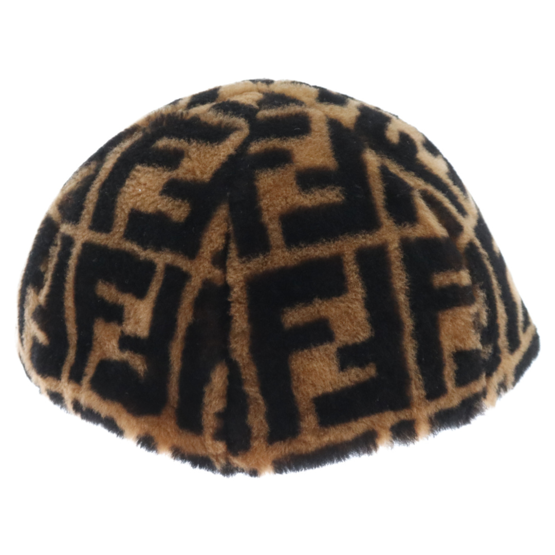 FENDI フェンディ カシミア混 FFロゴ フェイクファー ズッカ柄 キャップ 帽子 FXQ594 ブラウン
