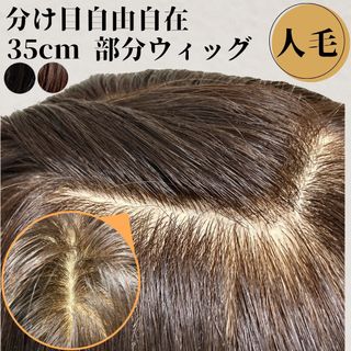 高級人毛100% 分け目自由自在 シルク素材 ヘアピース 部分ウィッグ ブラウン