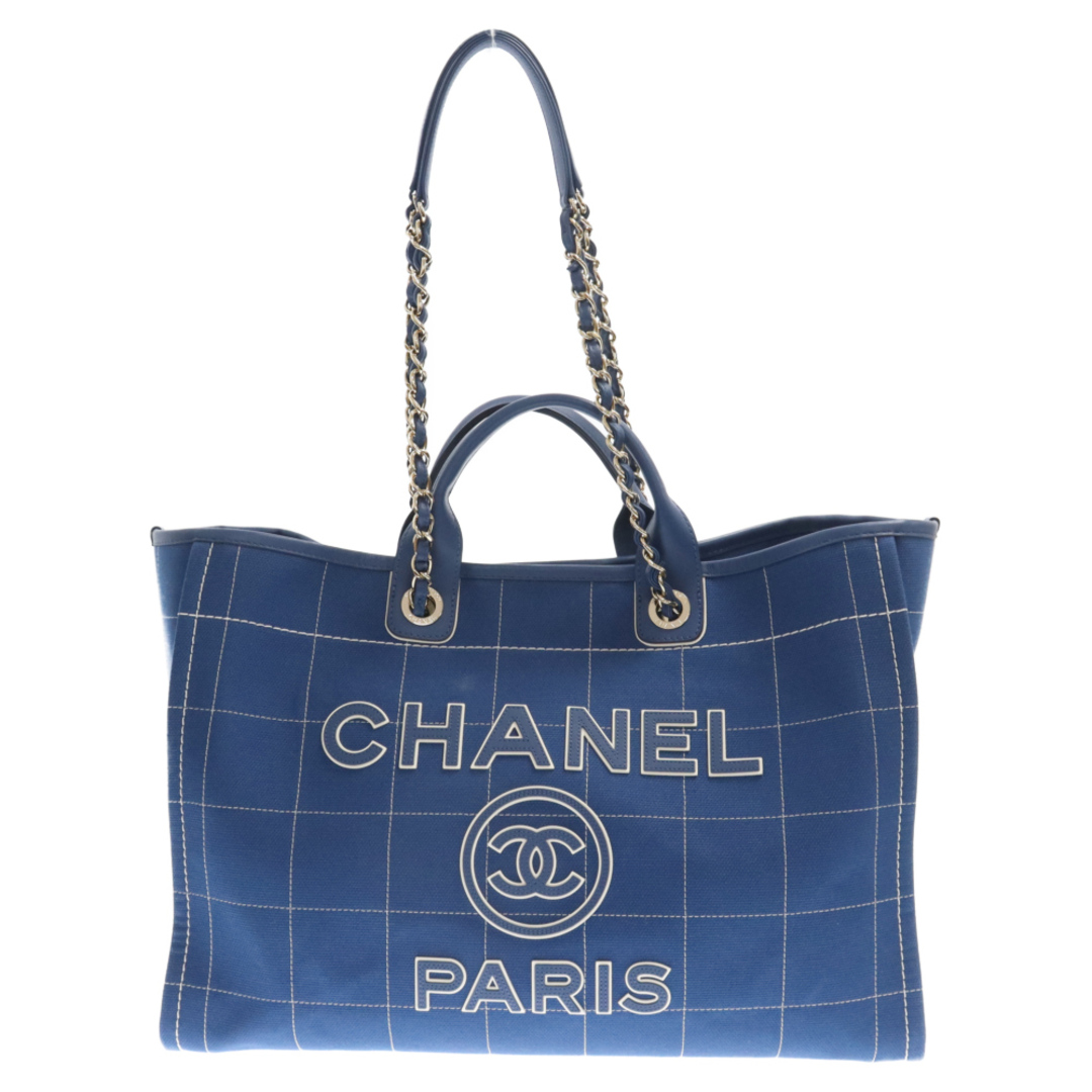 15センチ持ち手立ち上がりCHANEL シャネル ドーヴィルGM ココマーク キャンバス チェーンショルダーバックバッグ トートバッグ ブルー