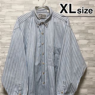 シャツ(shirts)のシャツ　長袖　XL　ライトブルー　水色　ストライプ　ボタンダウン　USA古着(シャツ)