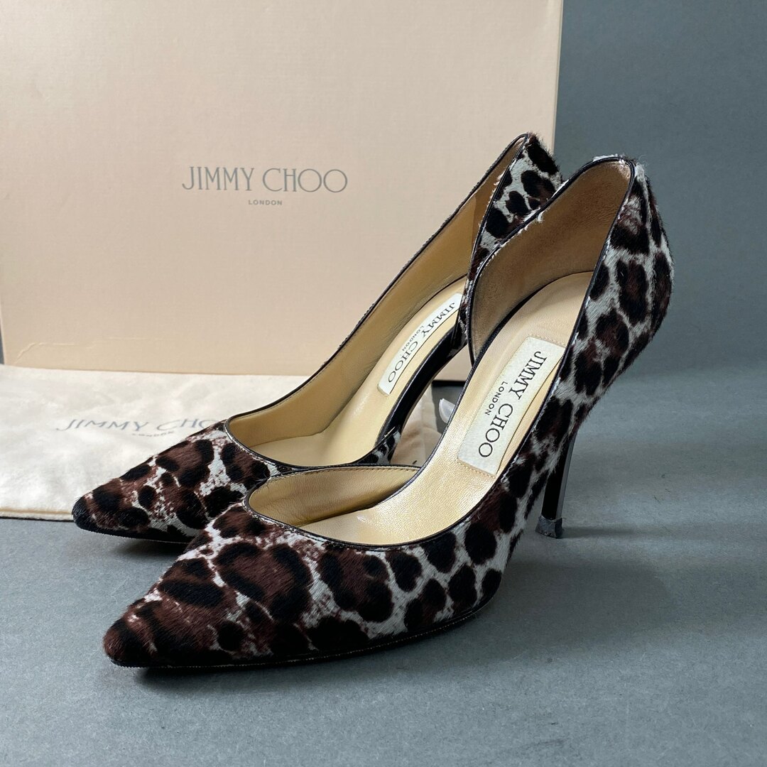 JIMMY CHOO(ジミーチュウ)の1a28 JIMMY CHOO ジミーチュウ WILLIS レオパード ハラコ ヒールパンプス シューズ ポインテッドトゥ イタリア製  36 1/2 ブラウン系 MADE IN ITALY レディースの靴/シューズ(ハイヒール/パンプス)の商品写真