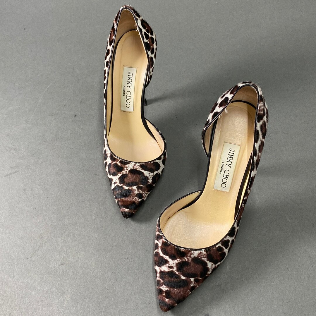 JIMMY CHOO(ジミーチュウ)の1a28 JIMMY CHOO ジミーチュウ WILLIS レオパード ハラコ ヒールパンプス シューズ ポインテッドトゥ イタリア製  36 1/2 ブラウン系 MADE IN ITALY レディースの靴/シューズ(ハイヒール/パンプス)の商品写真