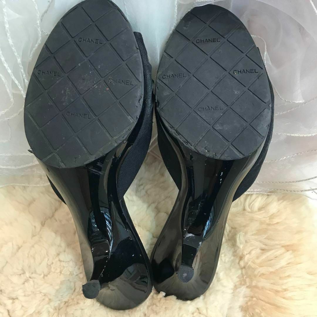 CHANEL サンダル カメリア 黒 ローヒール 約23.5cm ミュール CHANEL サンダル カメリア 黒 ローヒール 約23.5cm ミュール