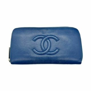 シャネル(CHANEL)の【中古】CHANEL シャネル キャビアスキン 長財布 ラウンドファスナー 青 ブルー レディース メンズ 24番台 【ブランドギャラリー千林店】(財布)