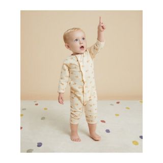 プチバトー(PETIT BATEAU)のスウェットプリント前開きロンパース  プチバトー　カバーオール　新生児　ドッグ(ロンパース)