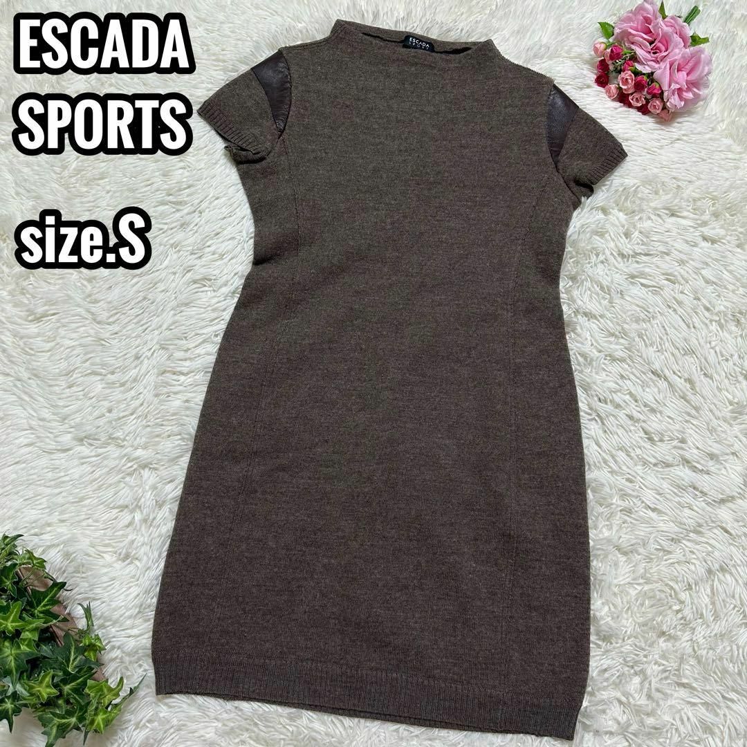 ESCADA(エスカーダ)のESCADA SPORTS ウール ラムレザー ワンピース 刺繍 ブラウン S レディースのワンピース(ひざ丈ワンピース)の商品写真