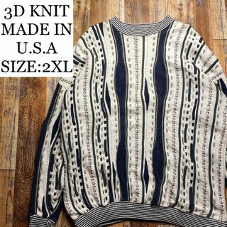 USA USA製 70s～80s  ジャガード織 総柄ジップニットセーター