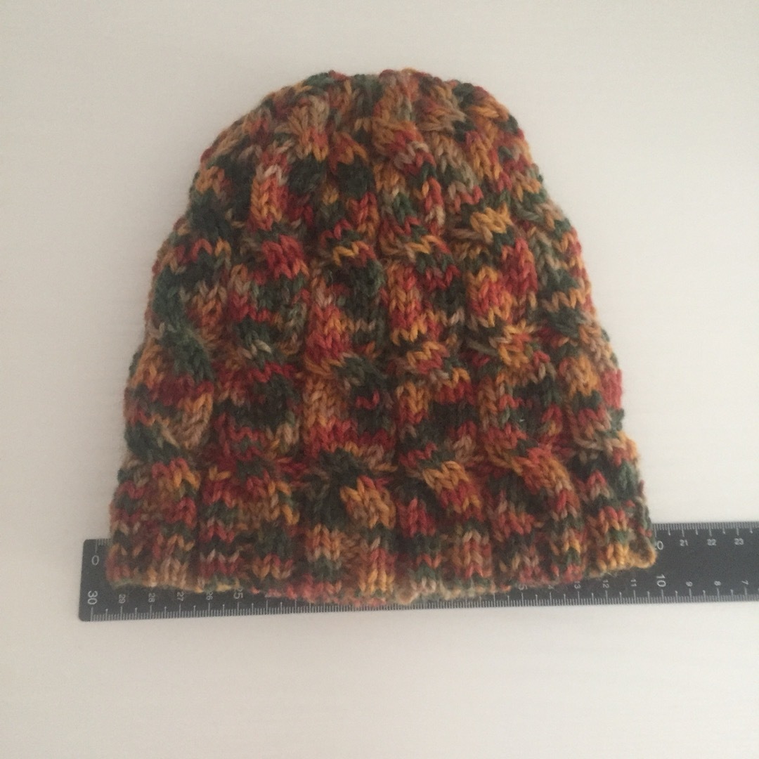 No.34 手編みのニット帽　ウールの段染め毛糸　ケーブル編み レディースの帽子(ニット帽/ビーニー)の商品写真
