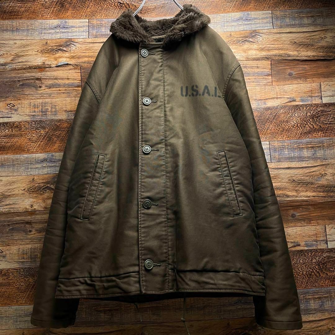 ALPHA INDUSTRIES(アルファインダストリーズ)のアルファインダストリーズN-1デッキジャケットステンシル古着茶色ブラウンxl メンズのジャケット/アウター(ミリタリージャケット)の商品写真