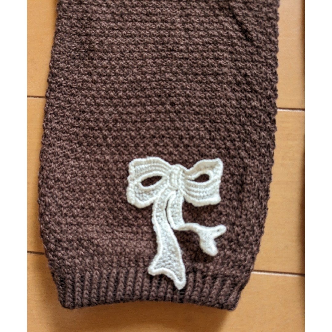 レースリボンモチーフ　薄手ニット　アームカバー　茶ブラウン レディースのファッション小物(手袋)の商品写真