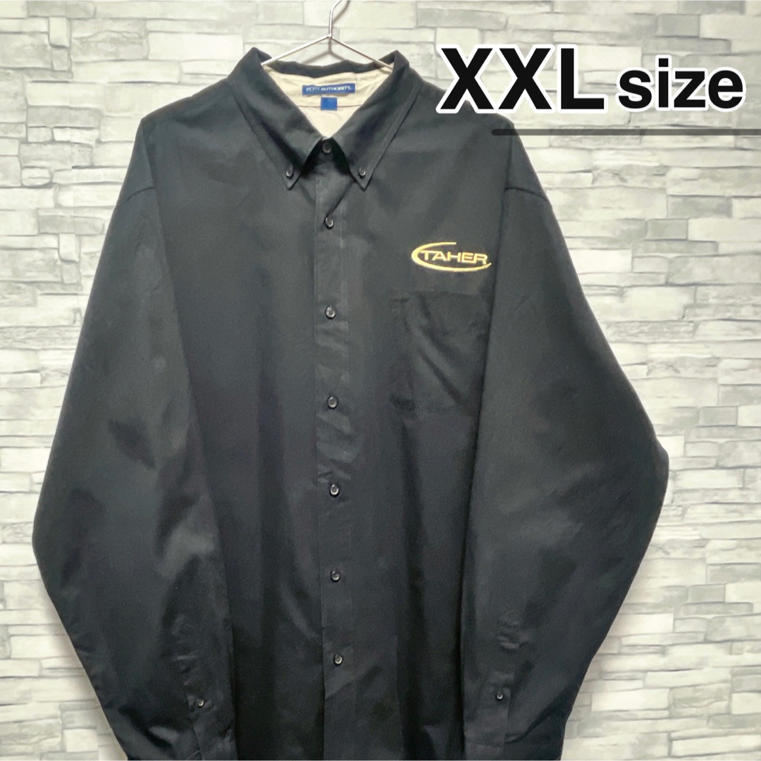 shirts(シャツ)のUSA古着　ボタンダウンシャツ　XXL　長袖　ブラック　黒　企業　ロゴ　ワーク メンズのトップス(シャツ)の商品写真