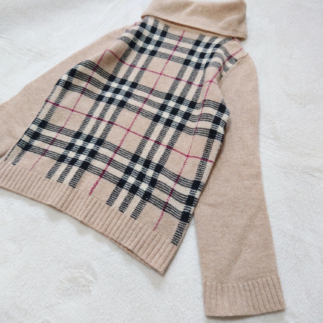 BURBERRY(バーバリー)の希少　バーバリー　ニット　セーター　ハイネック　メガチェック　ラメ　キャメル レディースのトップス(ニット/セーター)の商品写真