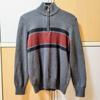 コットン100%色00年代 エディーバウアー Eddie Bauer ボーダー柄 コットンニットハーフジップセーター メンズL /eaa409095